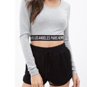 Forever 21 | grey stretchy long sleeve crop top with black band